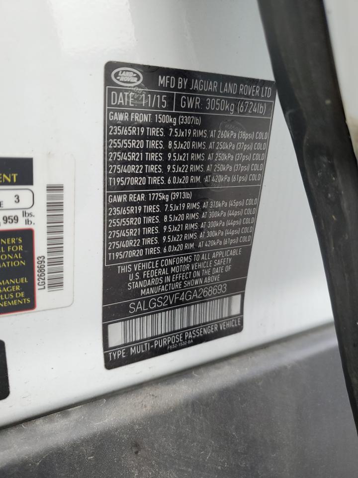 2016 Land Rover Range Rover Hse VIN: SALGS2VF4GA268693 Lot: 92954515