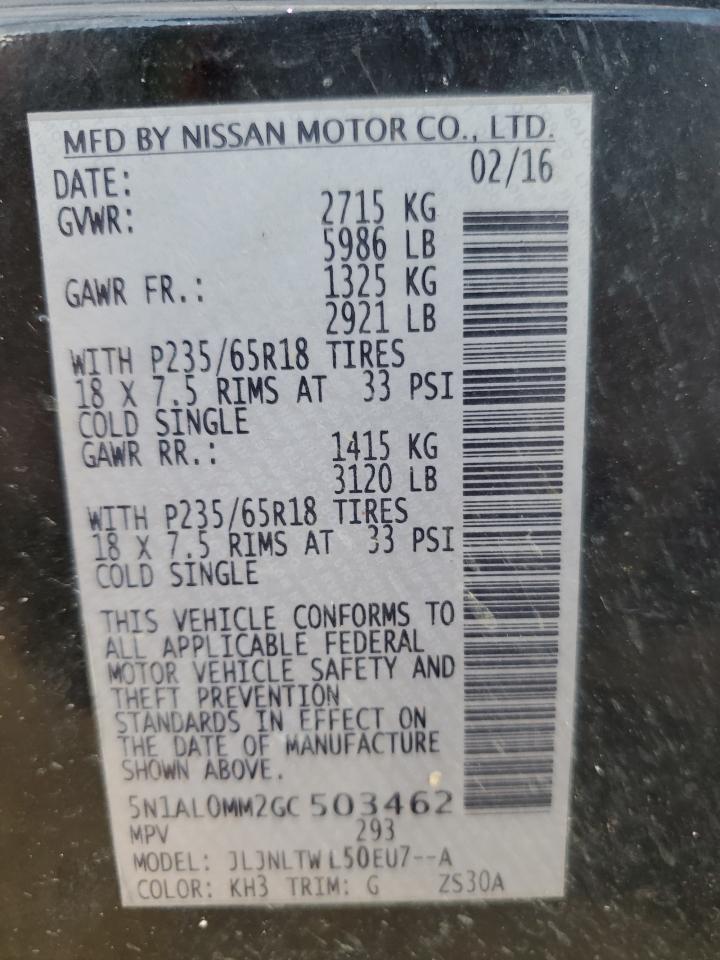 2016 Infiniti Qx60 VIN: 5N1AL0MM2GC503462 Lot: 92403935