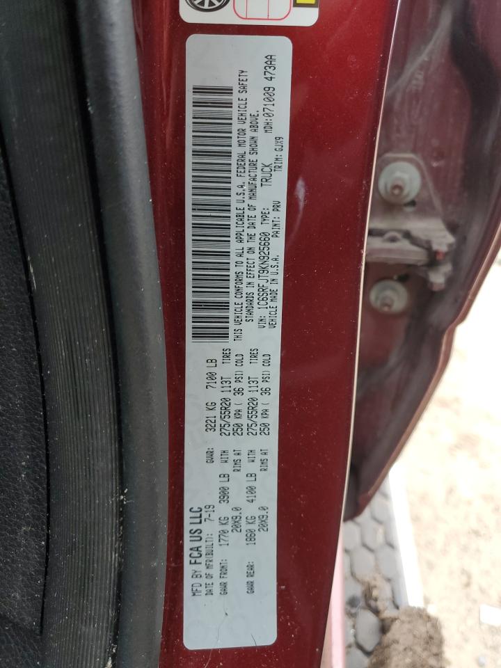 2019 Ram 1500 Laramie VIN: 1C6SRFJT9KN925660 Lot: 91736185