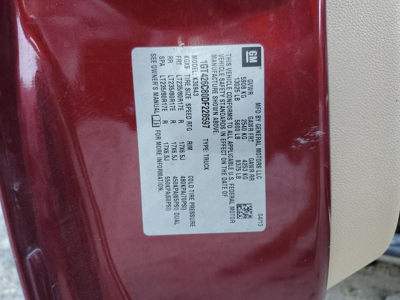 2013 GMC Sierra K3500 Denali VIN: 1GT426C80DF228597 Lot: 93321005