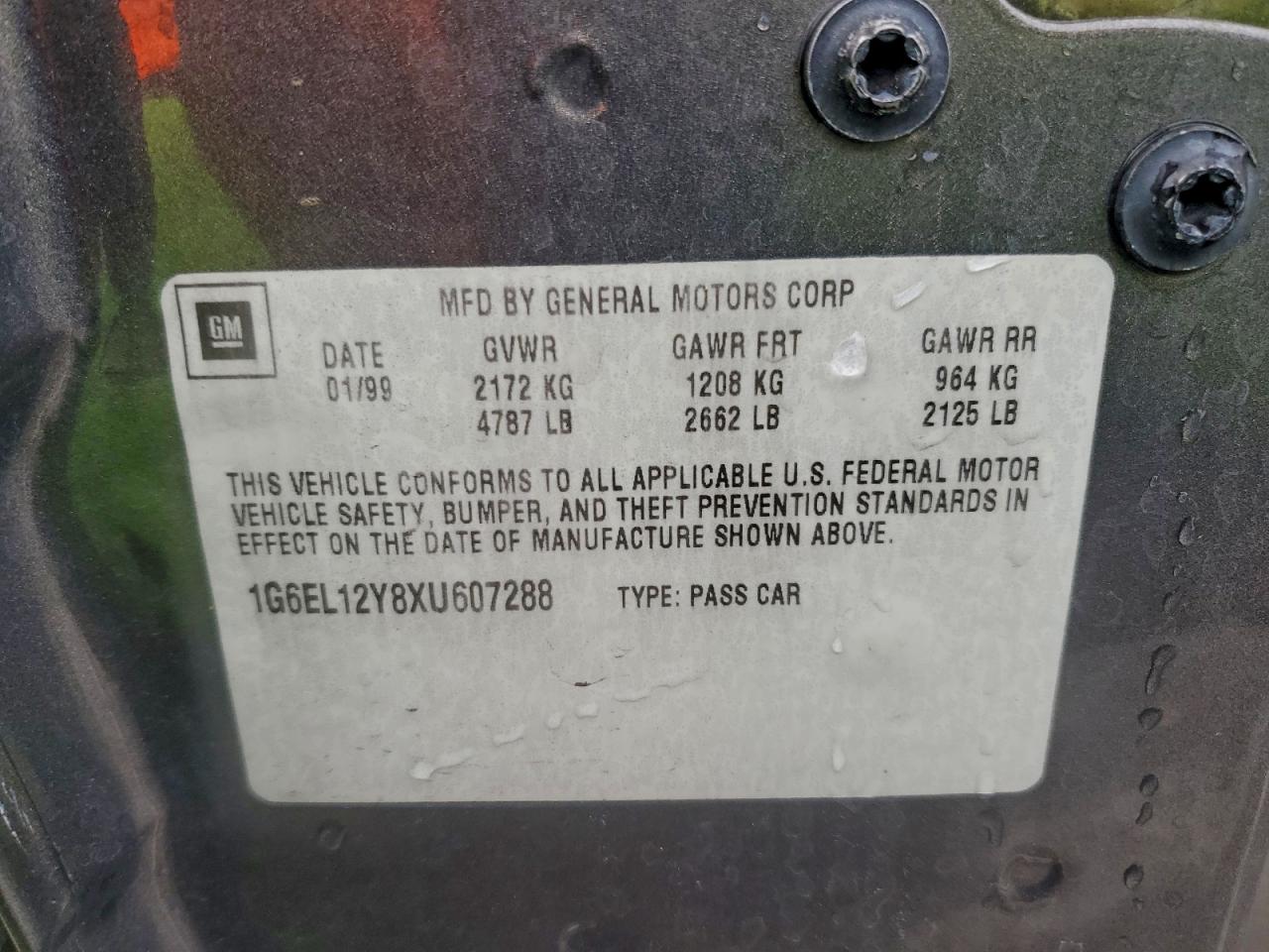 1999 Cadillac Eldorado VIN: 1G6EL12Y8XU607288 Lot: 93907495