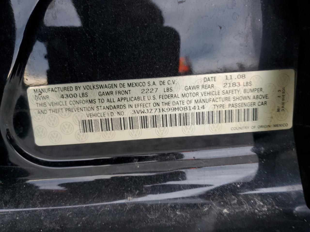 2009 Volkswagen Jetta S VIN: 3VWJZ71K99M081414 Lot: 92234865