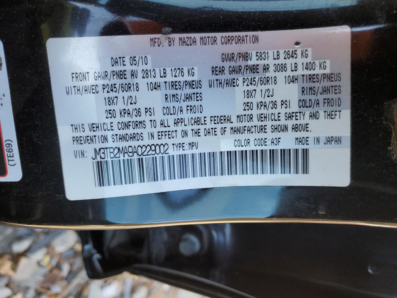 2010 Mazda Cx-9 VIN: JM3TB2MA9A0229002 Lot: 91790175