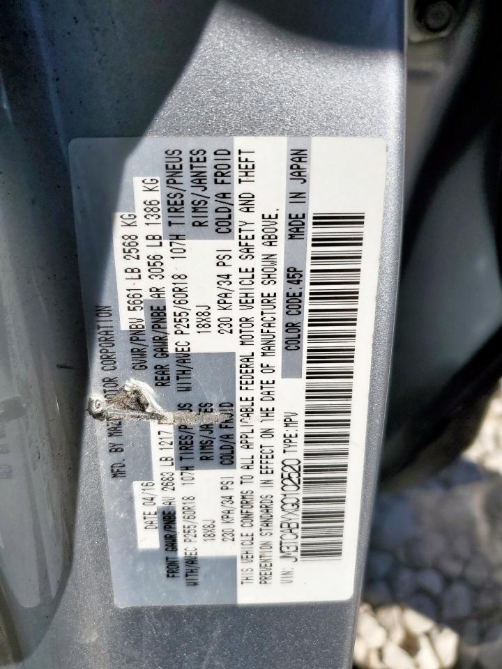 2016 Mazda Cx-9 Touring VIN: JM3TCABYXG0102520 Lot: 91359155