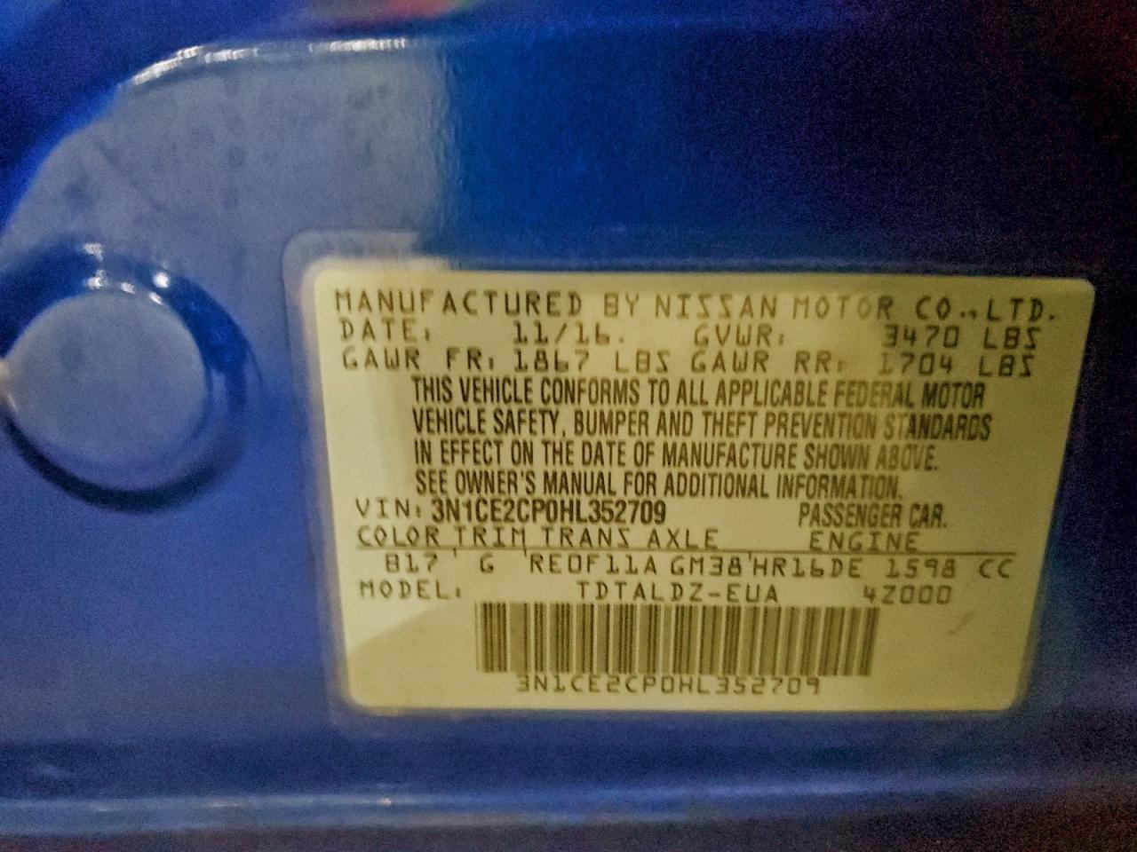 2017 Nissan Versa Note S VIN: 3N1CE2CP0HL352709 Lot: 94545525