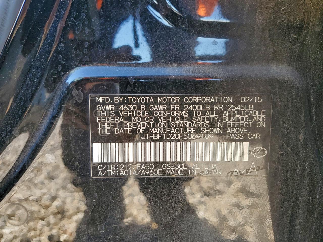 2015 Lexus Is 250 VIN: JTHBF1D20F5069189 Lot: 94435265