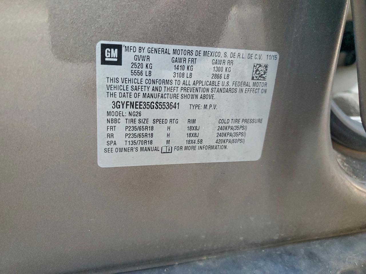 2016 Cadillac Srx Luxury Collection VIN: 3GYFNEE35GS553641 Lot: 94300205