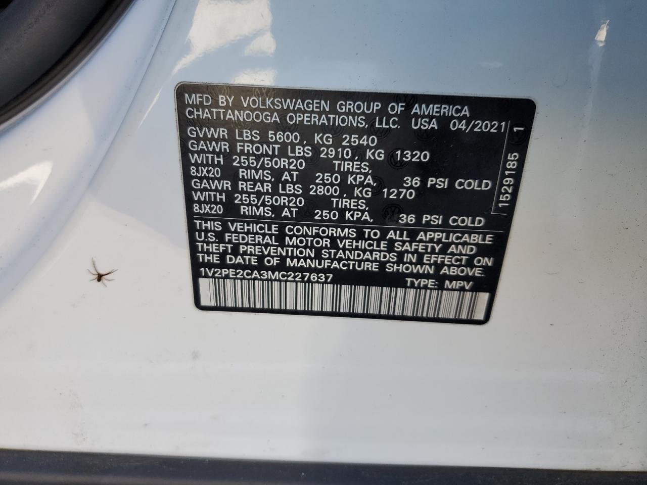 2021 Volkswagen Atlas Cross Sport Se VIN: 1V2PE2CA3MC227637 Lot: 92906235