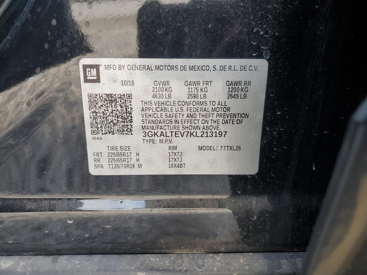 2019 GMC Terrain Sle VIN: 3GKALTEV7KL213197 Lot: 92491895