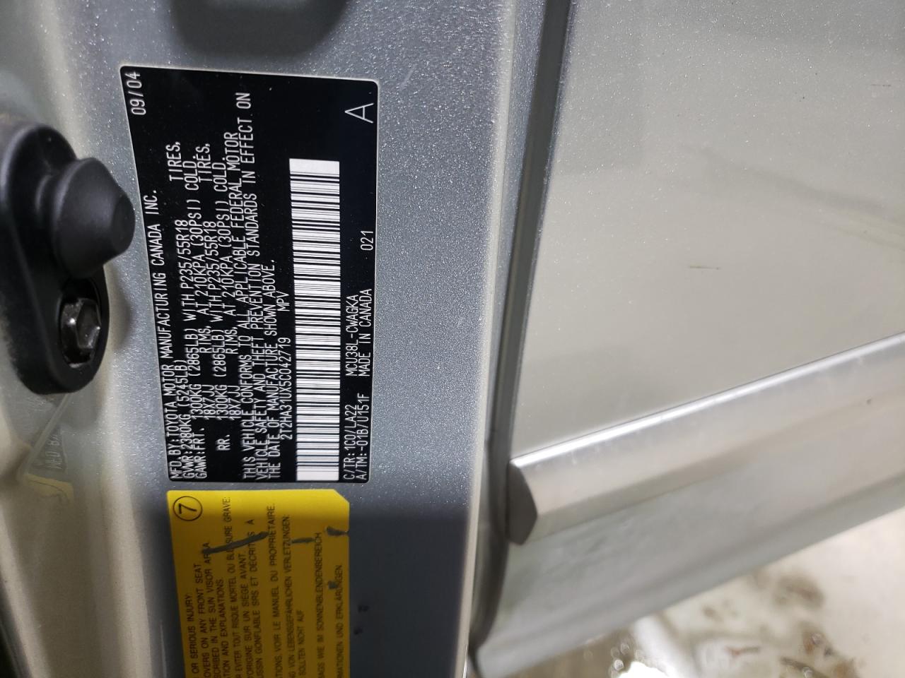 2005 Lexus Rx 330 VIN: 2T2HA31UX5C042719 Lot: 92808065