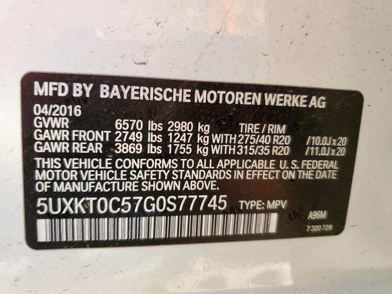 2016 BMW X5 Xdr40E VIN: 5UXKT0C57G0S77745 Lot: 89595375