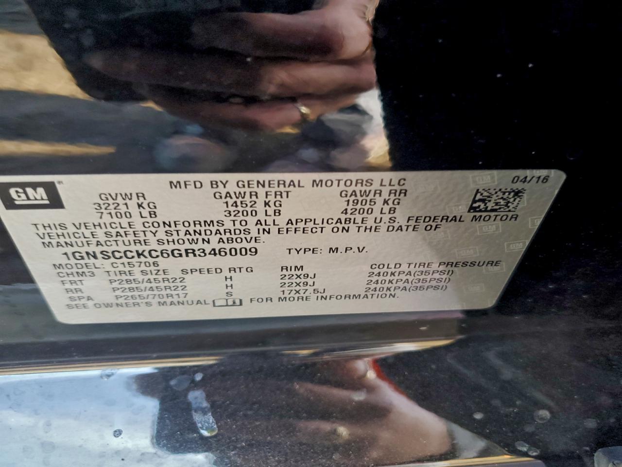 2016 Chevrolet Tahoe C1500 Ltz VIN: 1GNSCCKC6GR346009 Lot: 93993615