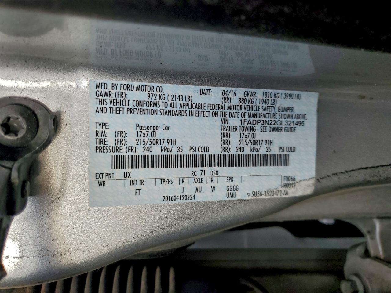 2016 Ford Focus Titanium VIN: 1FADP3N22GL321495 Lot: 94354025