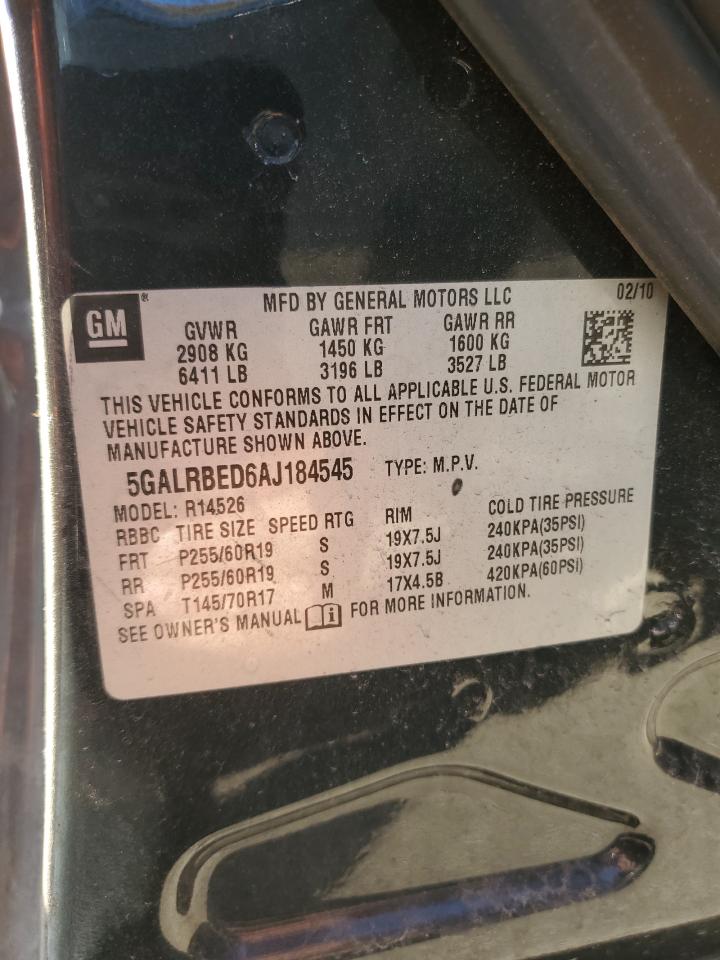 2010 Buick Enclave Cxl VIN: 5GALRBED6AJ184545 Lot: 92598995