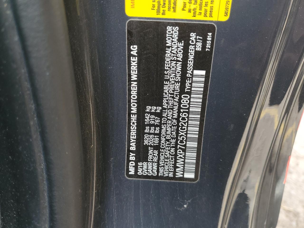 2016 Mini Cooper S VIN: WMWXP7C5XG2C61080 Lot: 91973095