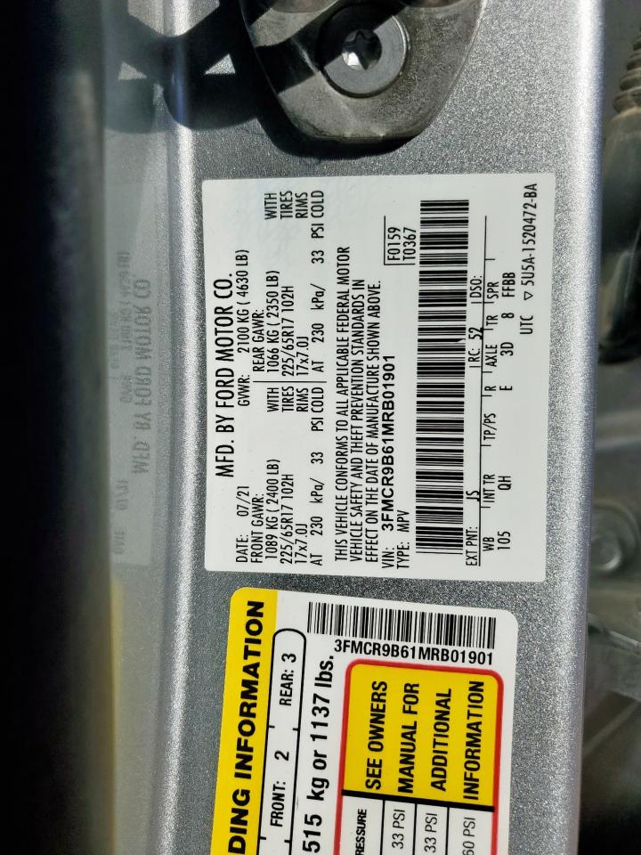 2021 Ford Bronco Sport Big Bend VIN: 3FMCR9B61MRB01901 Lot: 92454605
