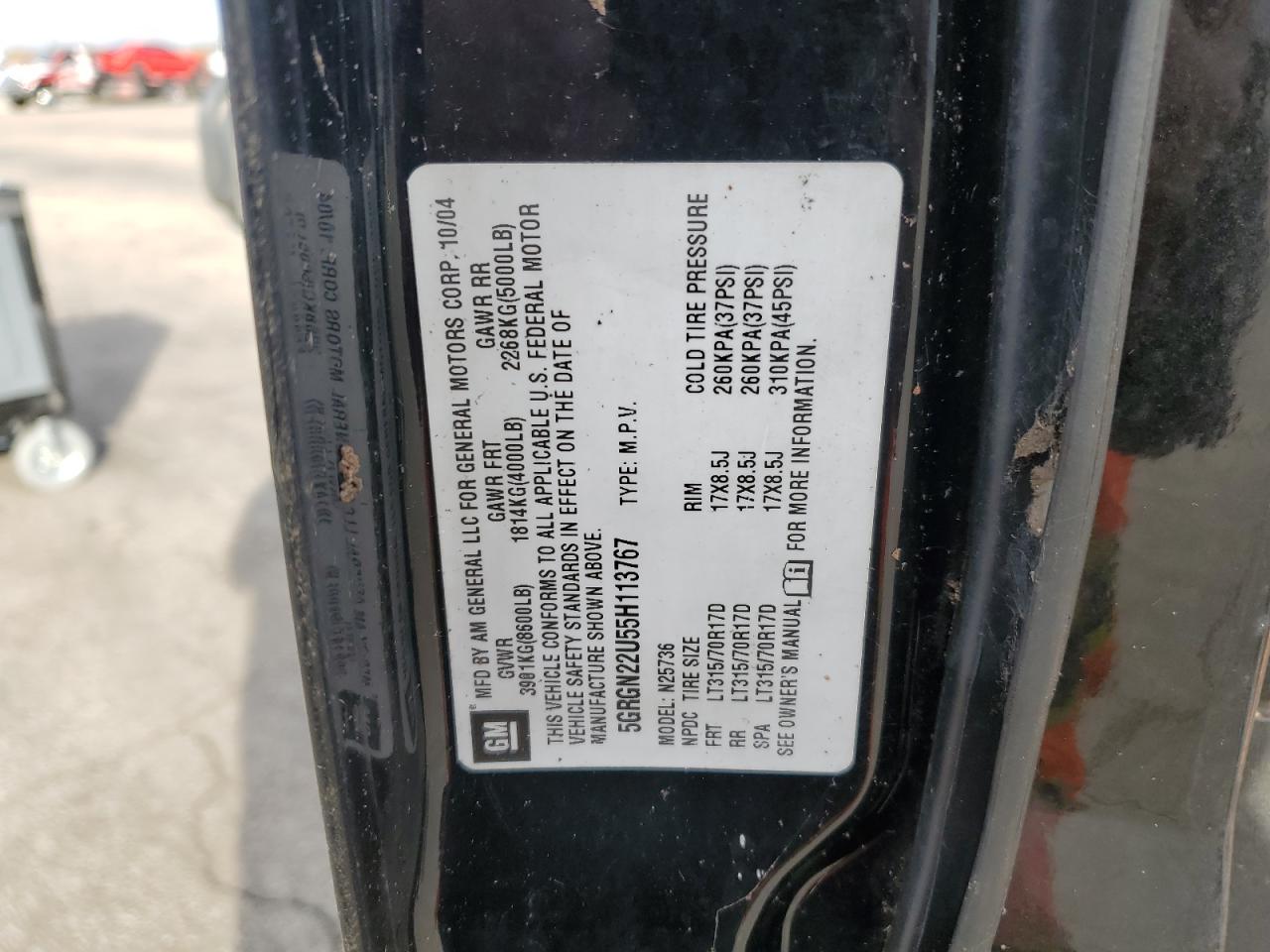 2005 Hummer H2 Sut VIN: 5GRGN22U55H113767 Lot: 86717255