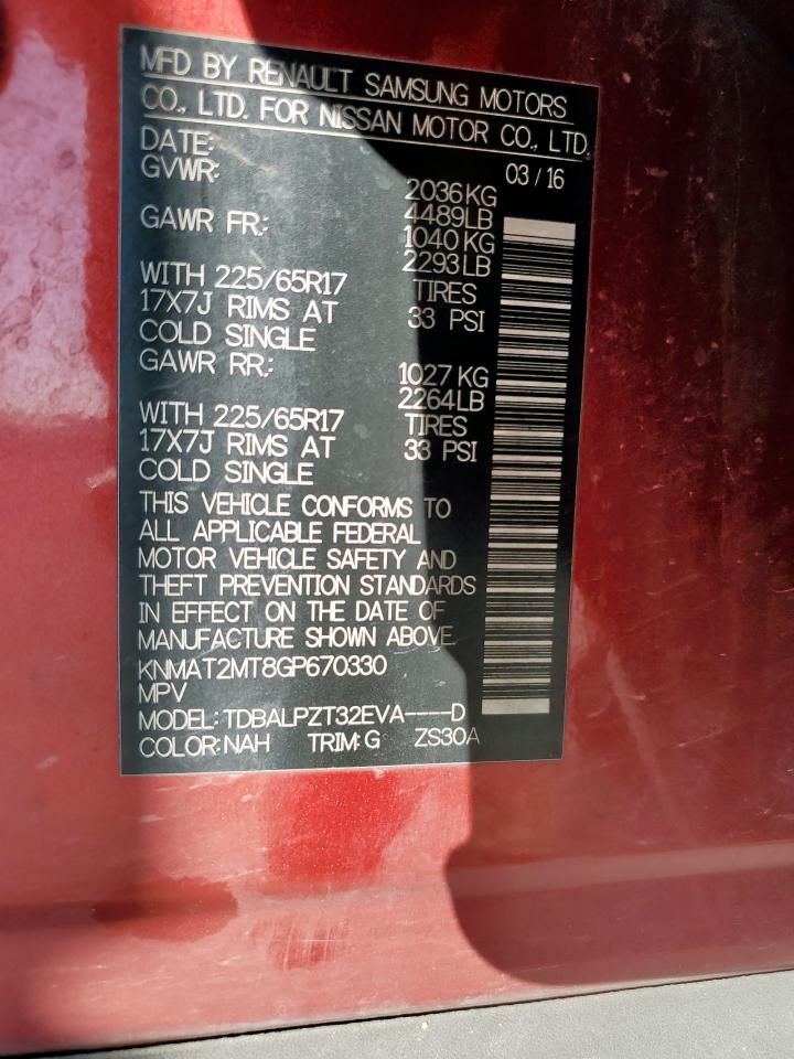 2016 Nissan Rogue S VIN: KNMAT2MT8GP670330 Lot: 92411105