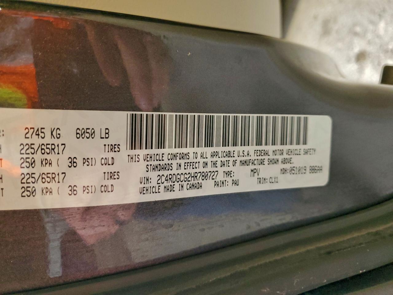 2017 Dodge Grand Caravan Sxt VIN: 2C4RDGCG2HR780727 Lot: 93681045