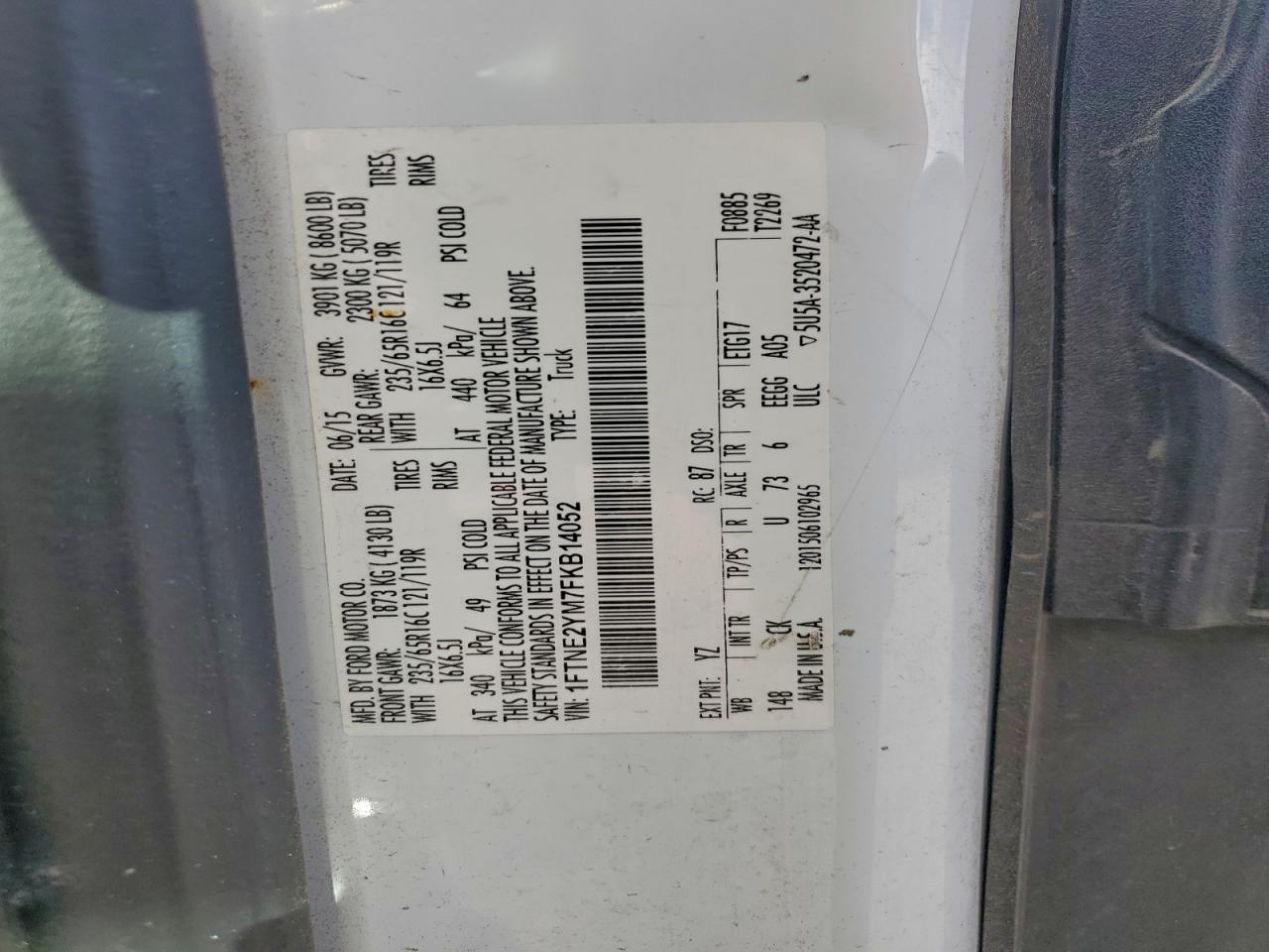 2015 Ford Transit T-150 VIN: 1FTNE2YM7FKB14052 Lot: 94562285