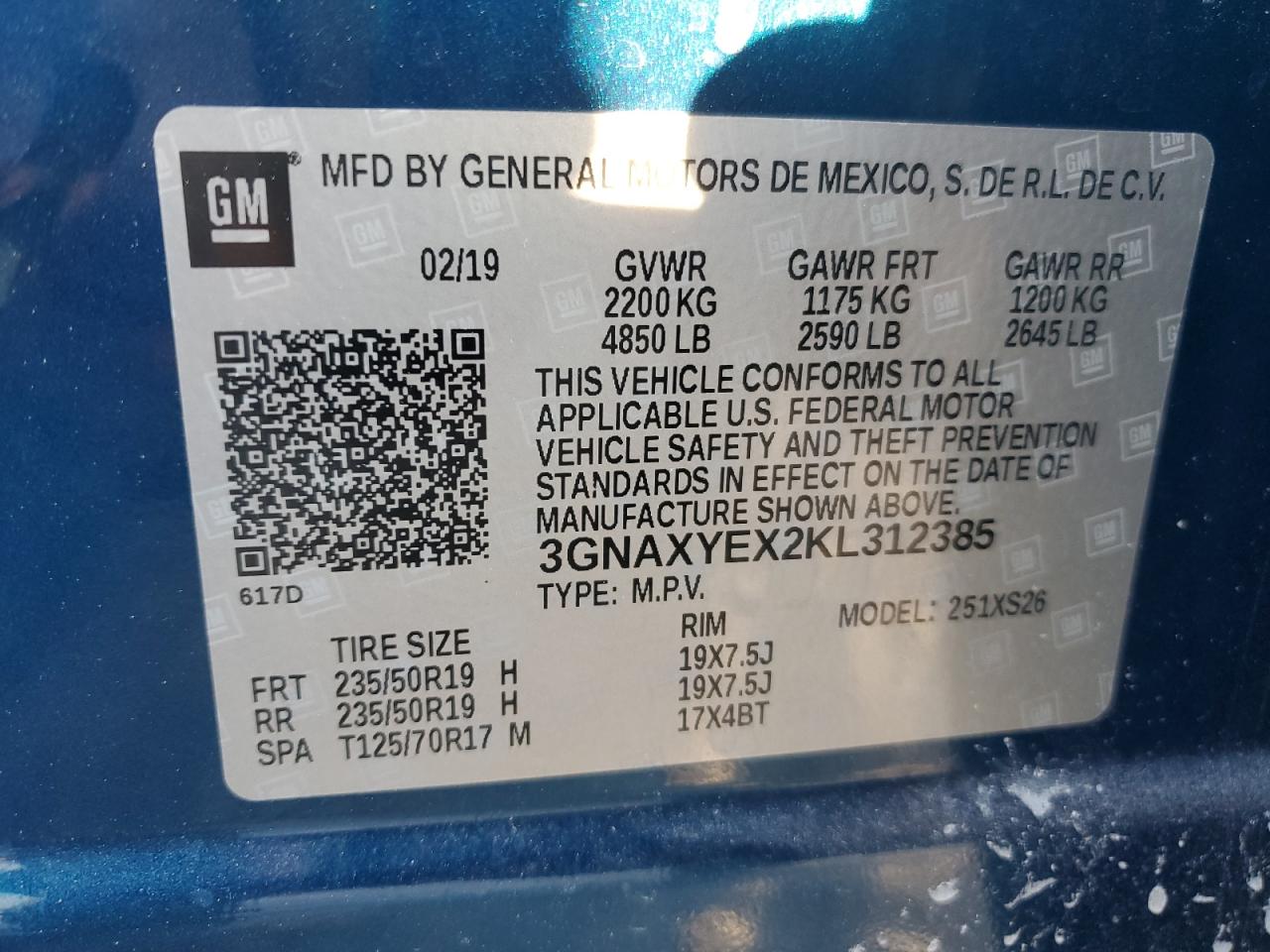 2019 Chevrolet Equinox Premier VIN: 3GNAXYEX2KL312385 Lot: 92918575