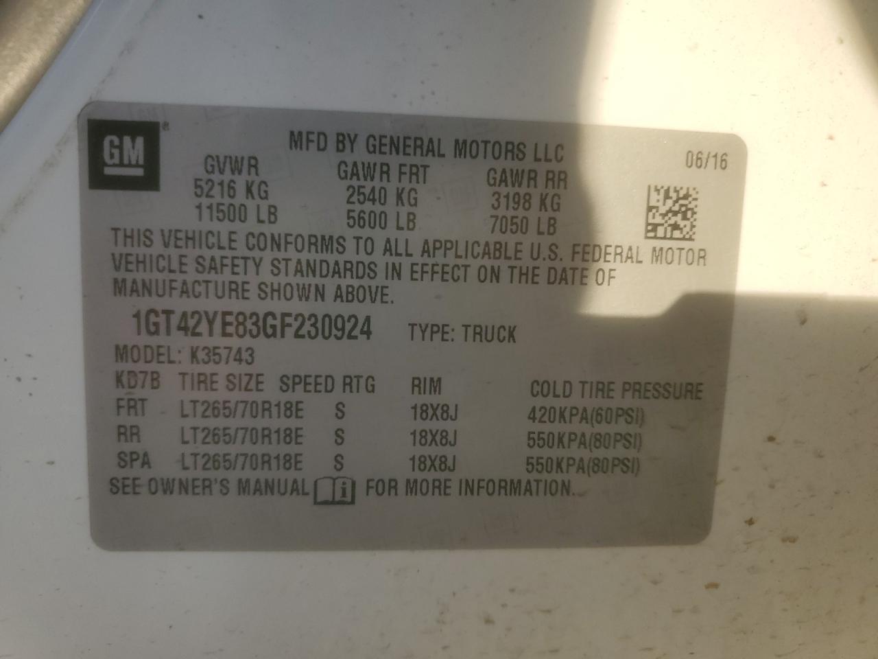 2016 GMC Sierra K3500 Denali VIN: 1GT42YE83GF230924 Lot: 90859815