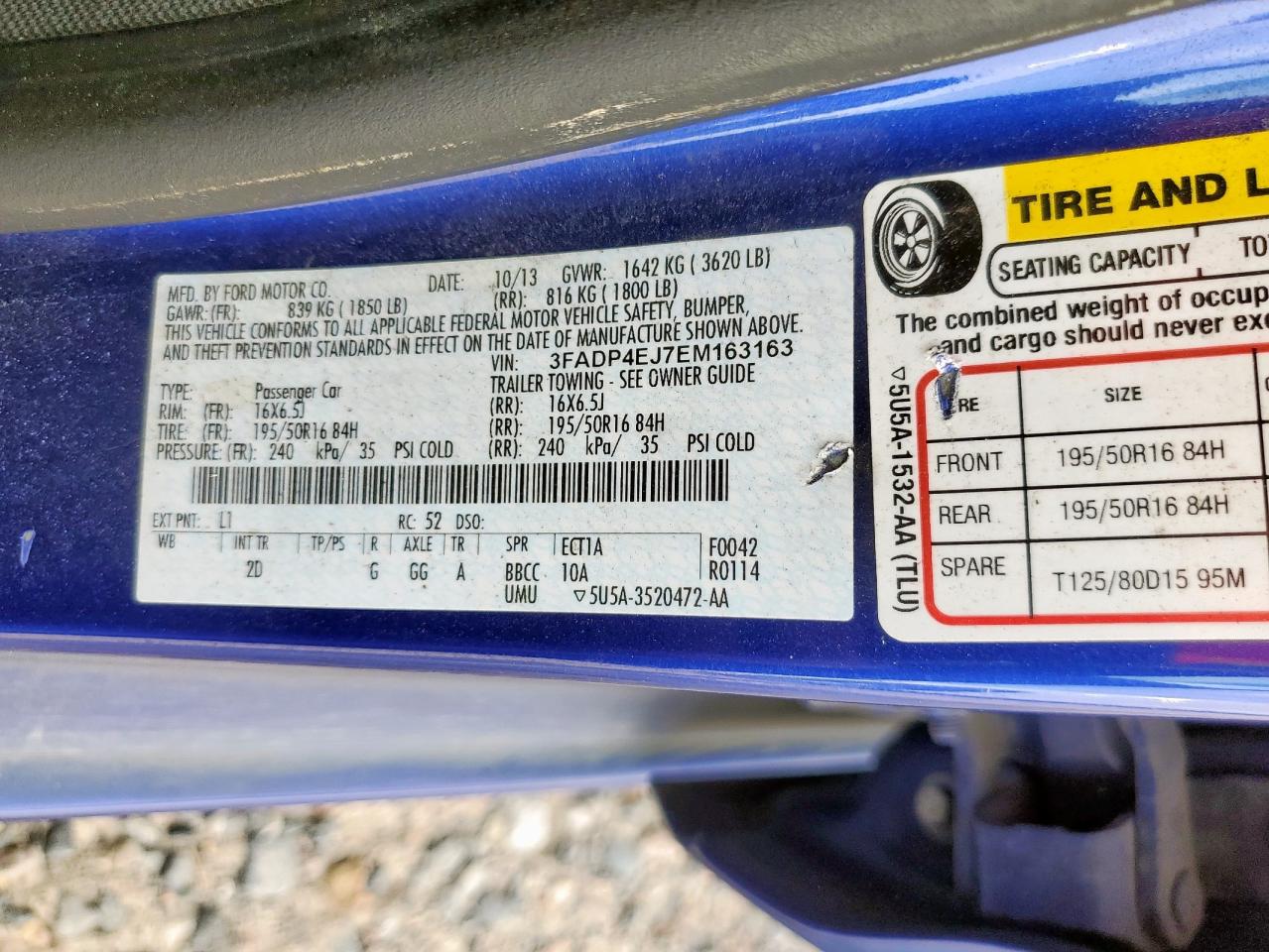 2014 Ford Fiesta Se VIN: 3FADP4EJ7EM163163 Lot: 93886545