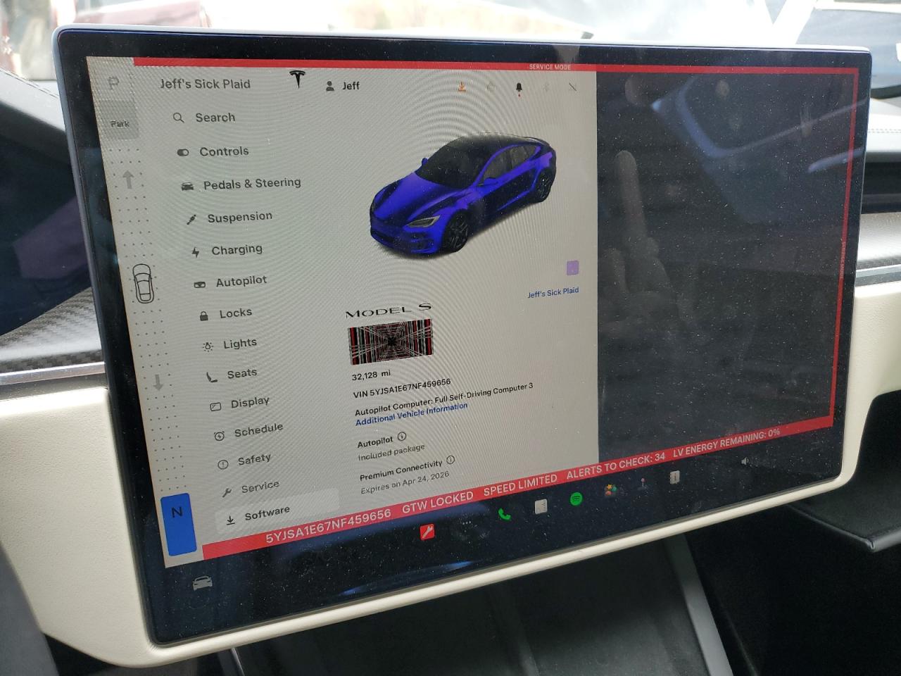 2022 Tesla Model S VIN: 5YJSA1E67NF459656 Lot: 92873825