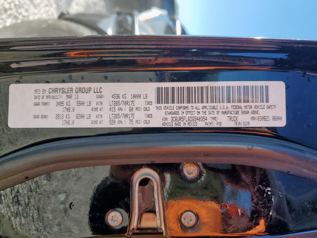 2013 Ram 2500 Laramie VIN: 3C6UR5FL6DG540354 Lot: 91965995