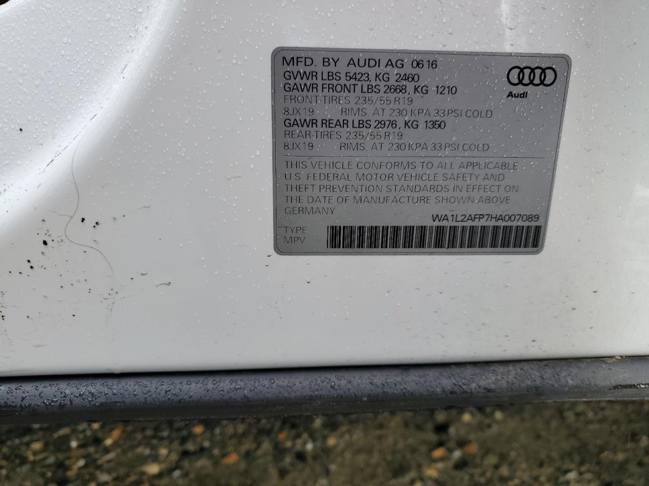 2017 Audi Q5 Premium Plus VIN: WA1L2AFP7HA007089 Lot: 93469535