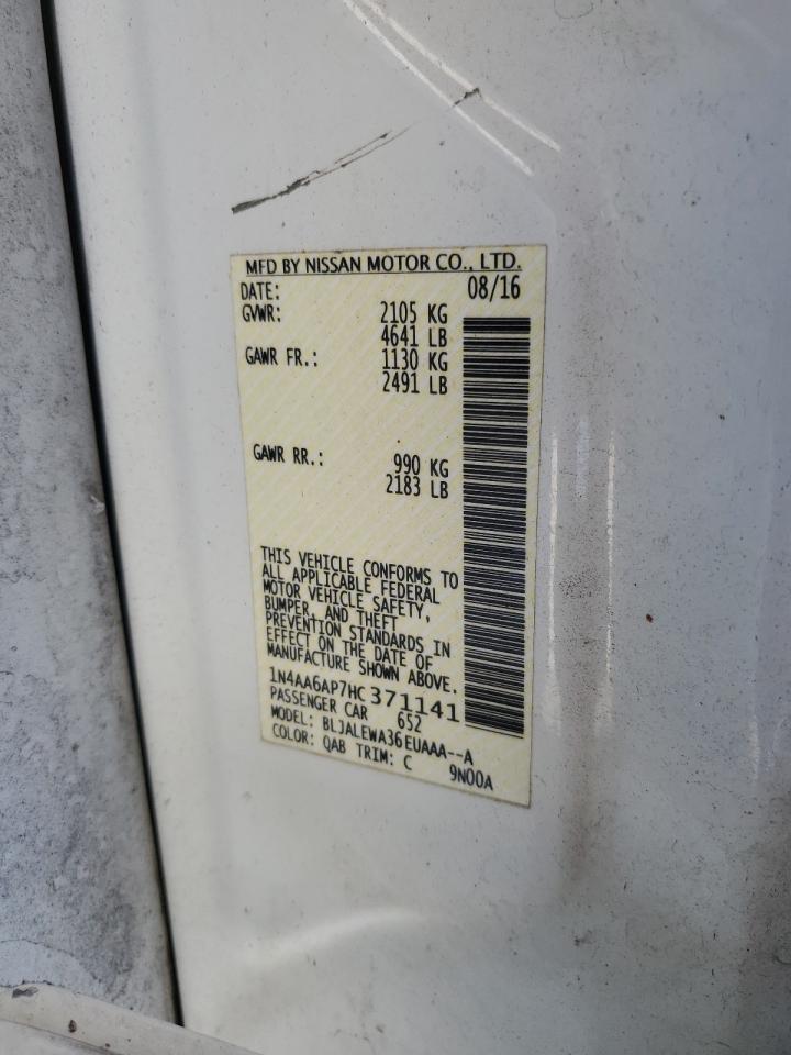 2017 Nissan Maxima 3.5S VIN: 1N4AA6AP7HC371141 Lot: 92027815