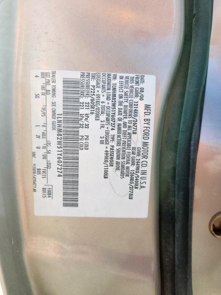 2001 Lincoln Town Car Signature VIN: 1LNHM82W51Y607274 Lot: 92102485