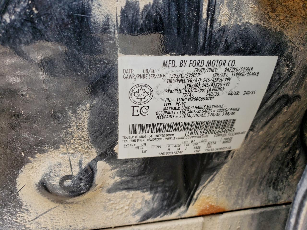 2011 Lincoln Mks VIN: 1LNHL9ER0BG604093 Lot: 94743635