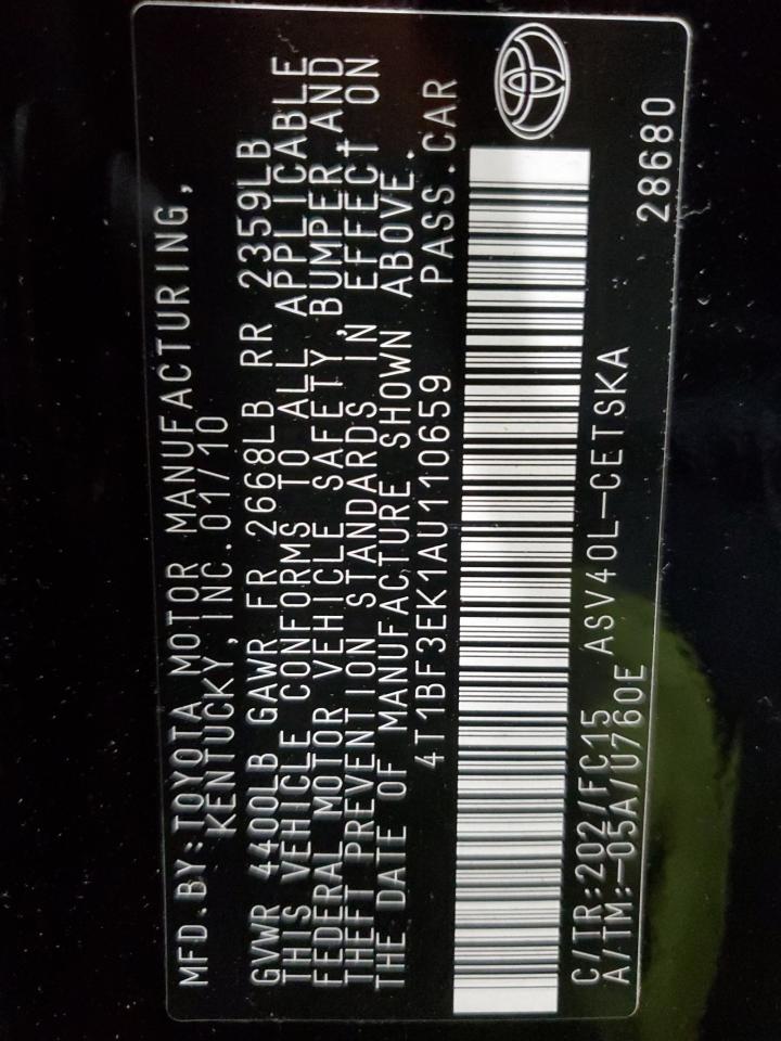 2010 Toyota Camry Base VIN: 4T1BF3EK1AU110659 Lot: 93564645