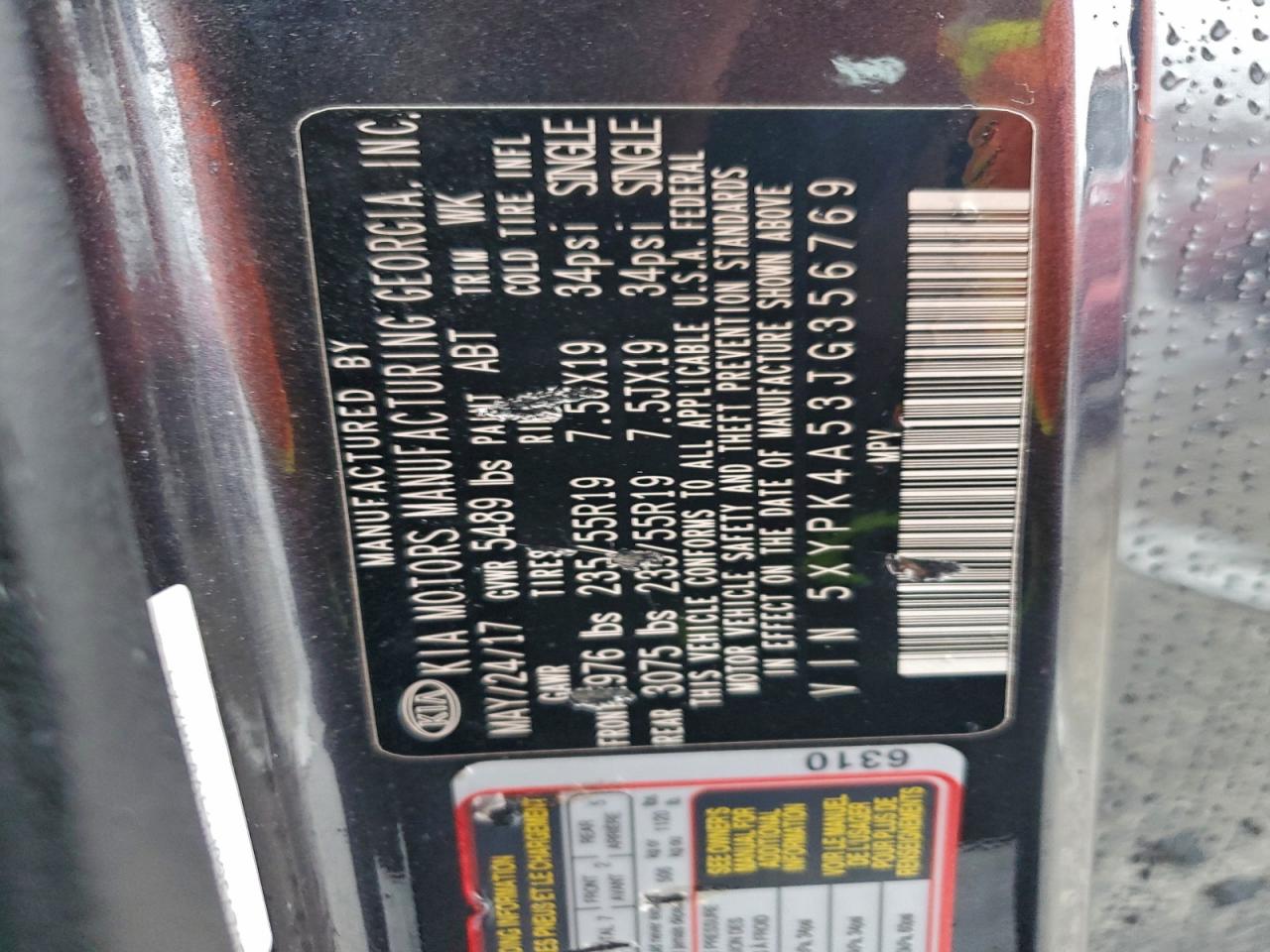 2018 Kia Sorento Sx VIN: 5XYPK4A53JG356769 Lot: 93062335