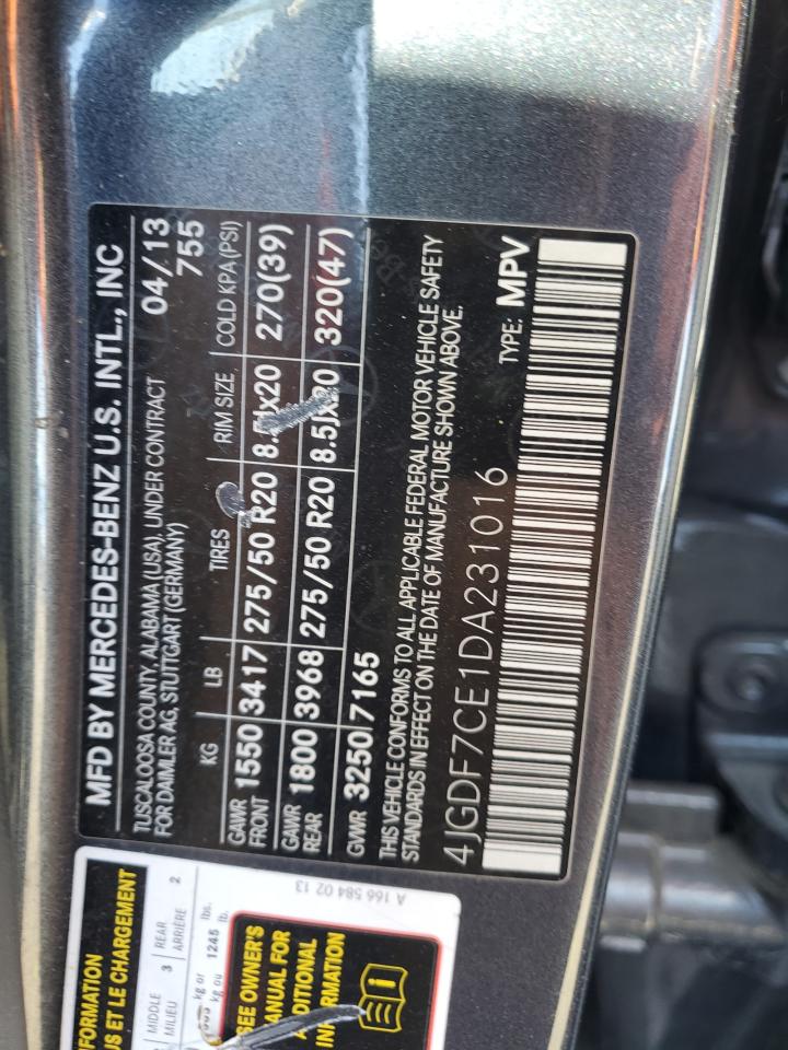 2013 Mercedes-Benz Gl 450 4Matic VIN: 4JGDF7CE1DA231016 Lot: 92734115