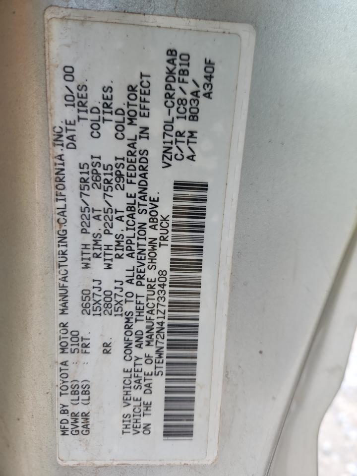 2001 Toyota Tacoma Xtracab VIN: 5TEWN72N41Z733408 Lot: 90632625