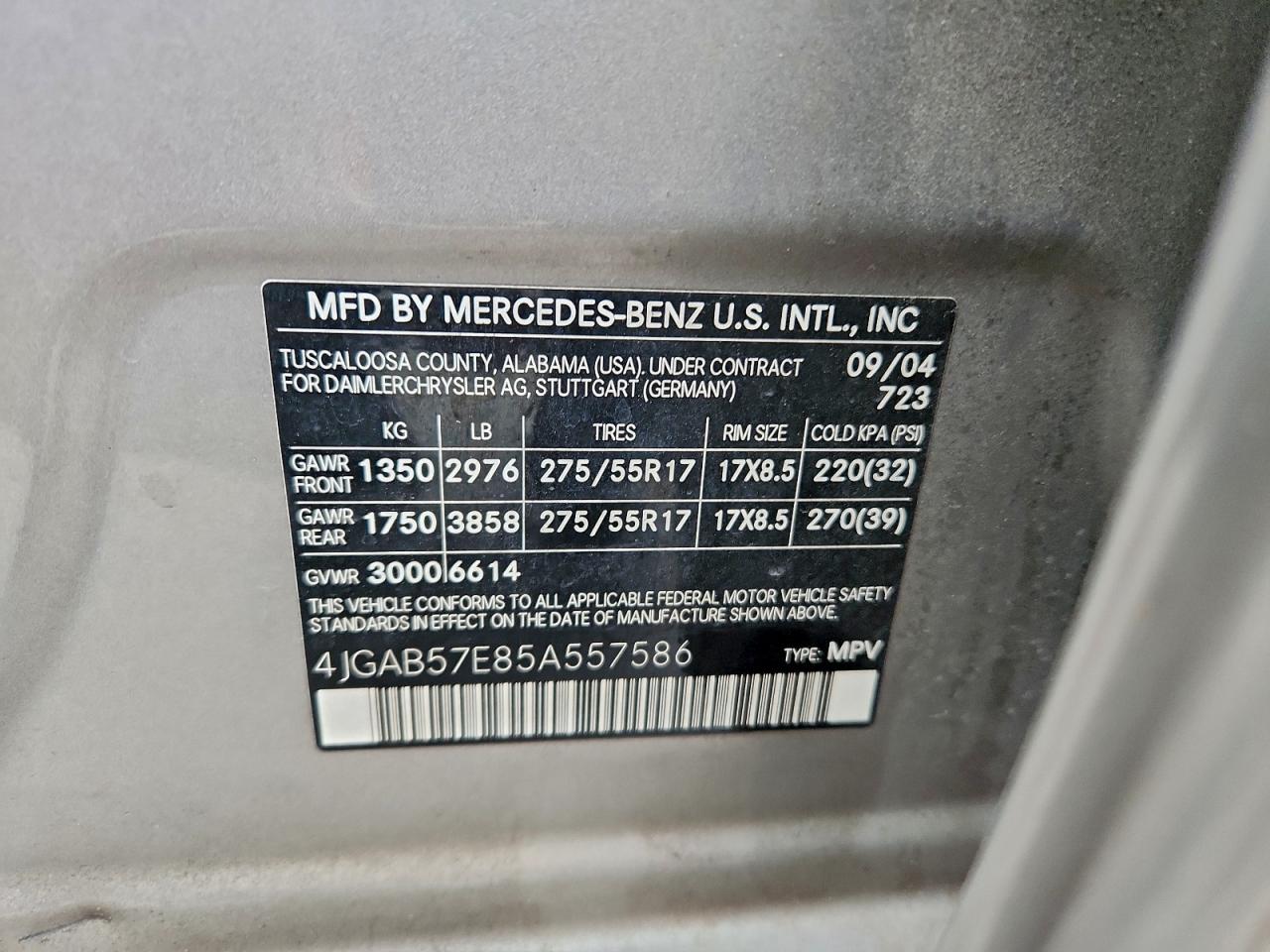 2005 Mercedes-Benz Ml 350 VIN: 4JGAB57E85A557586 Lot: 93870875