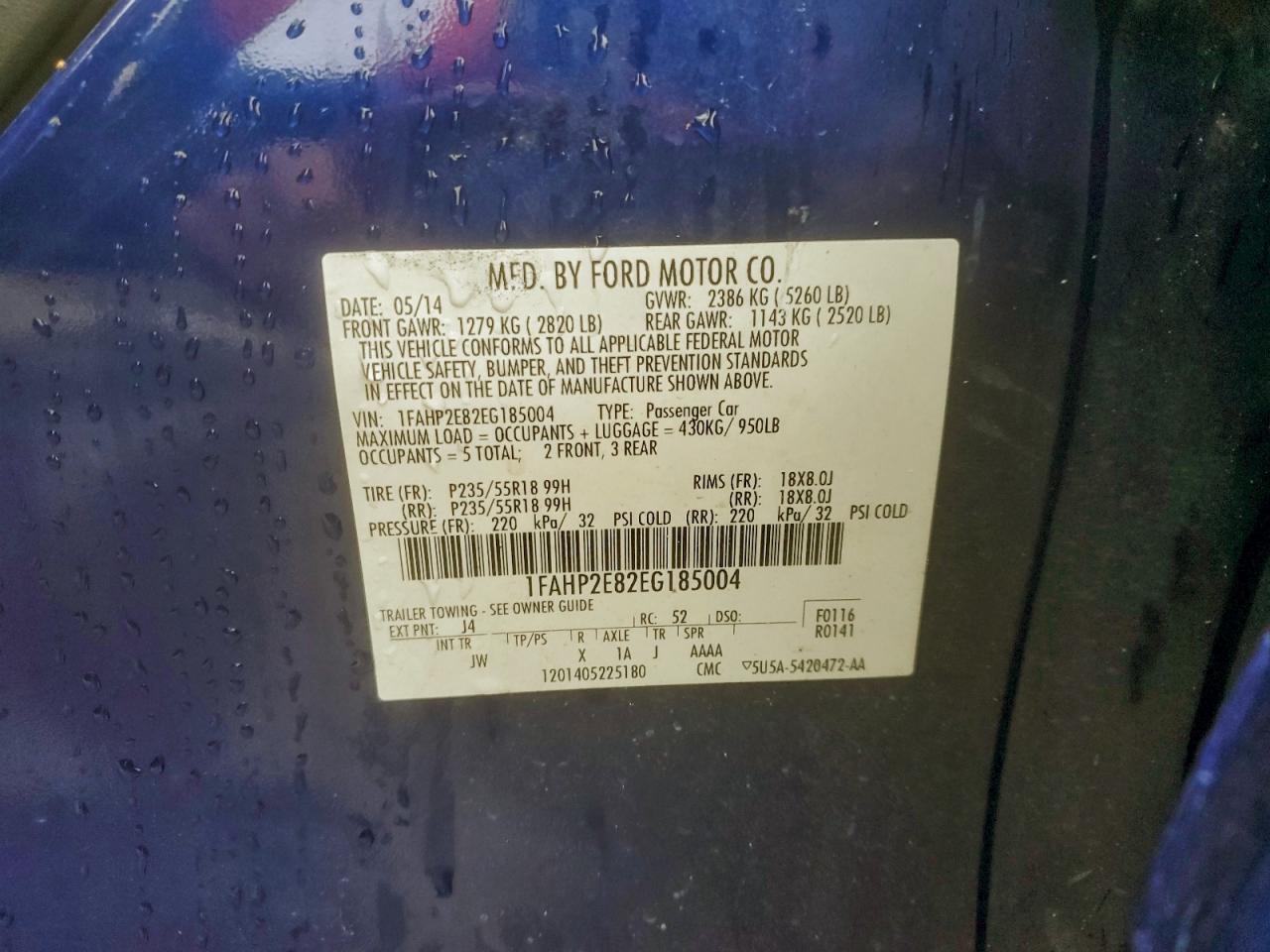 2014 Ford Taurus Sel VIN: 1FAHP2E82EG185004 Lot: 94172175