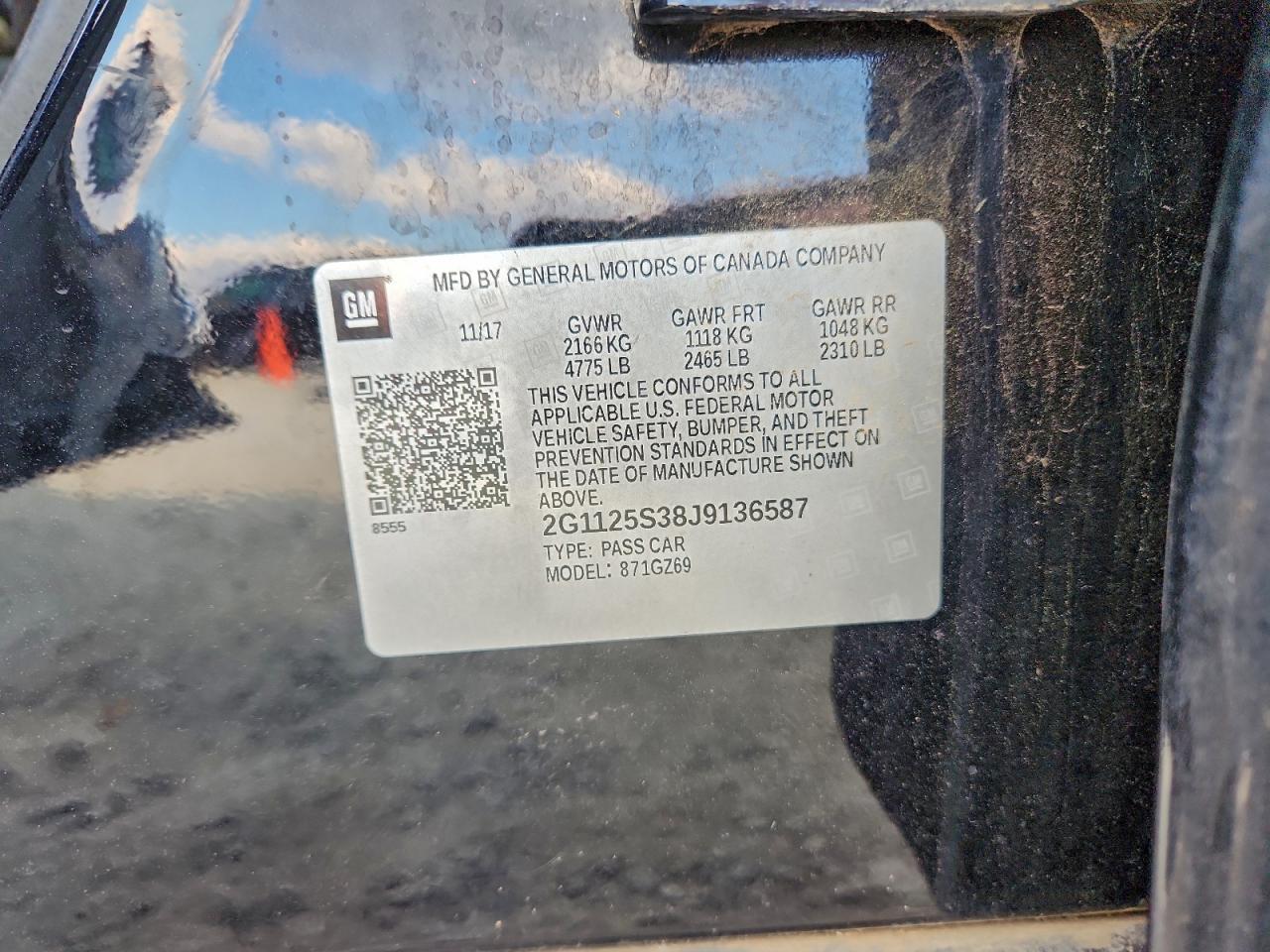 2018 Chevrolet Impala Premier VIN: 2G1125S38J9136587 Lot: 93651285