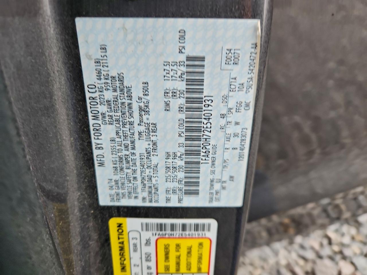 2014 Ford Fusion Se VIN: 1FA6P0H72E5401931 Lot: 93406575