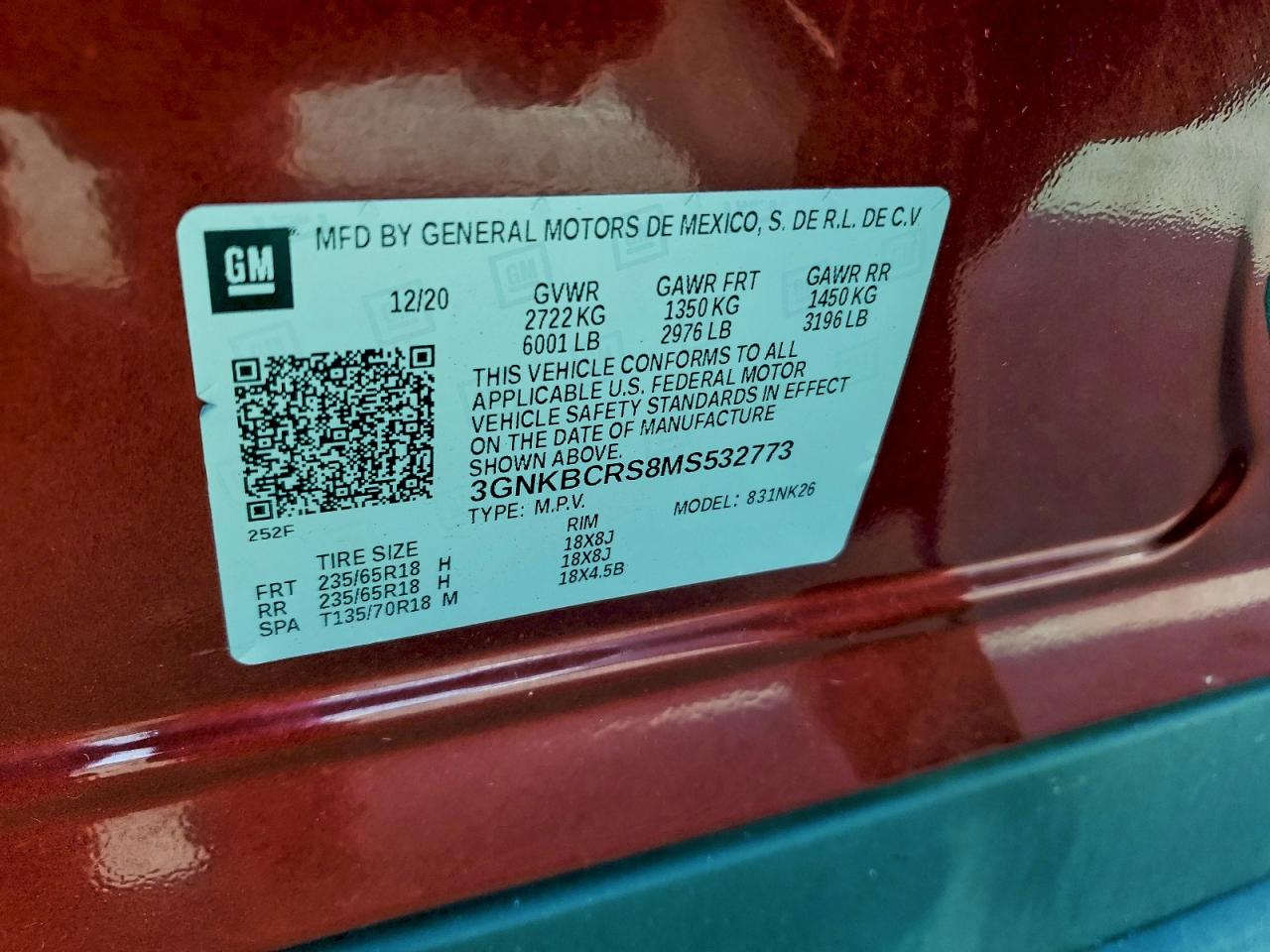 2021 Chevrolet Blazer 2Lt VIN: 3GNKBCRS8MS532773 Lot: 94043145