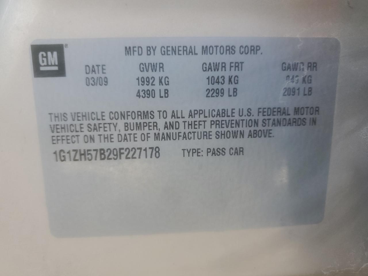 2009 Chevrolet Malibu 1Lt VIN: 1G1ZH57B29F227178 Lot: 91817535