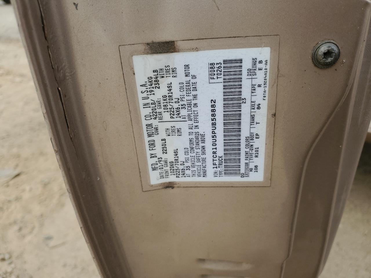 1993 Ford Ranger VIN: 1FTCR10U5PUB58882 Lot: 92195135