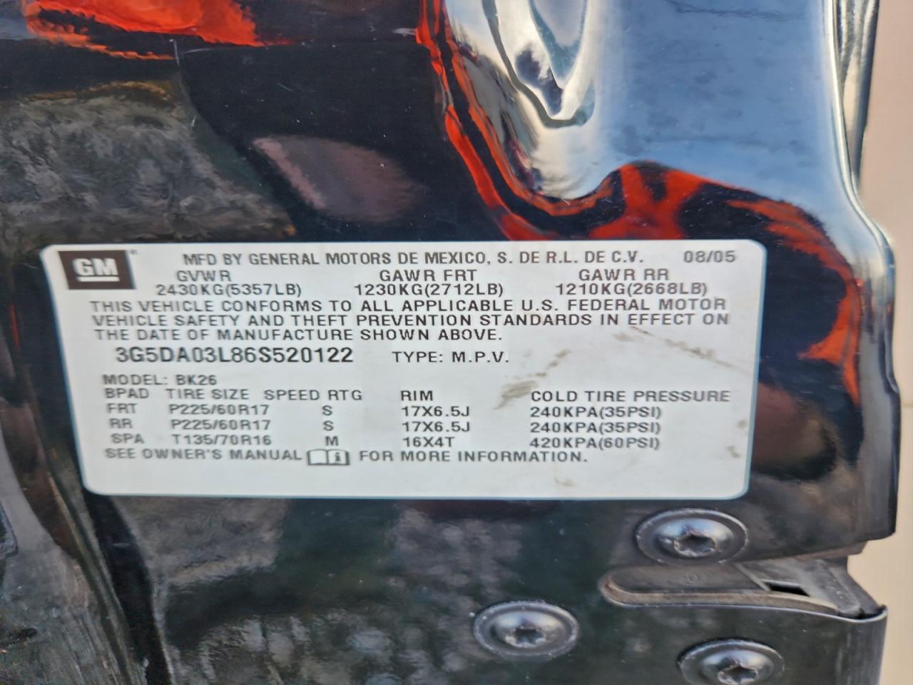 2006 Buick Rendezvous Cx VIN: 3G5DA03L86S520122 Lot: 92432715