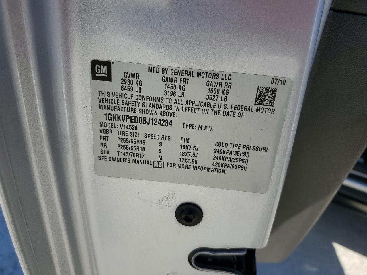 2011 GMC Acadia Sle VIN: 1GKKVPED0BJ124284 Lot: 91552055