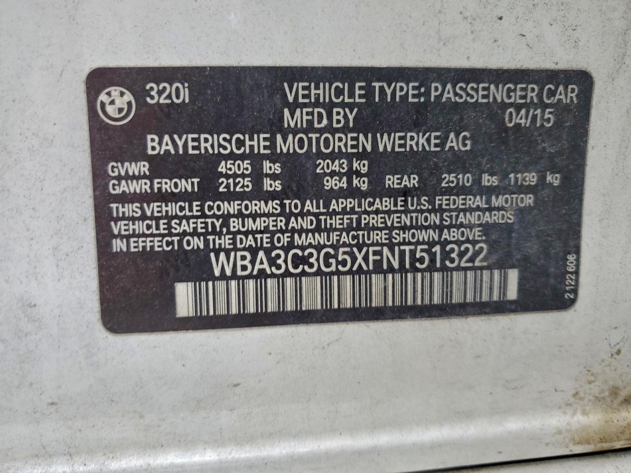 2015 BMW 320 I xDrive VIN: WBA3C3G5XFNT51322 Lot: 94323665