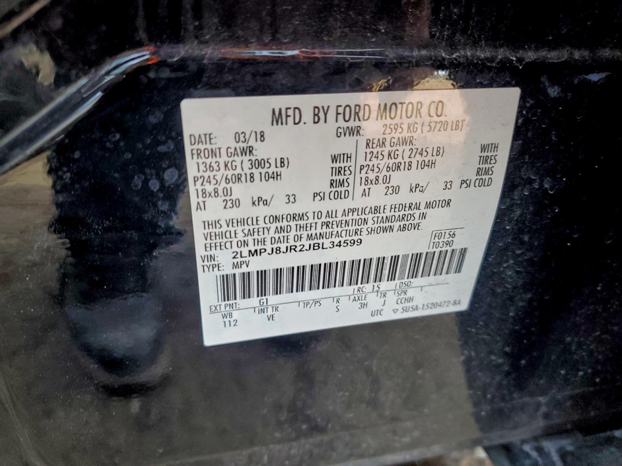 2018 Lincoln Mkx Premiere VIN: 2LMPJ8JR2JBL34599 Lot: 94286915