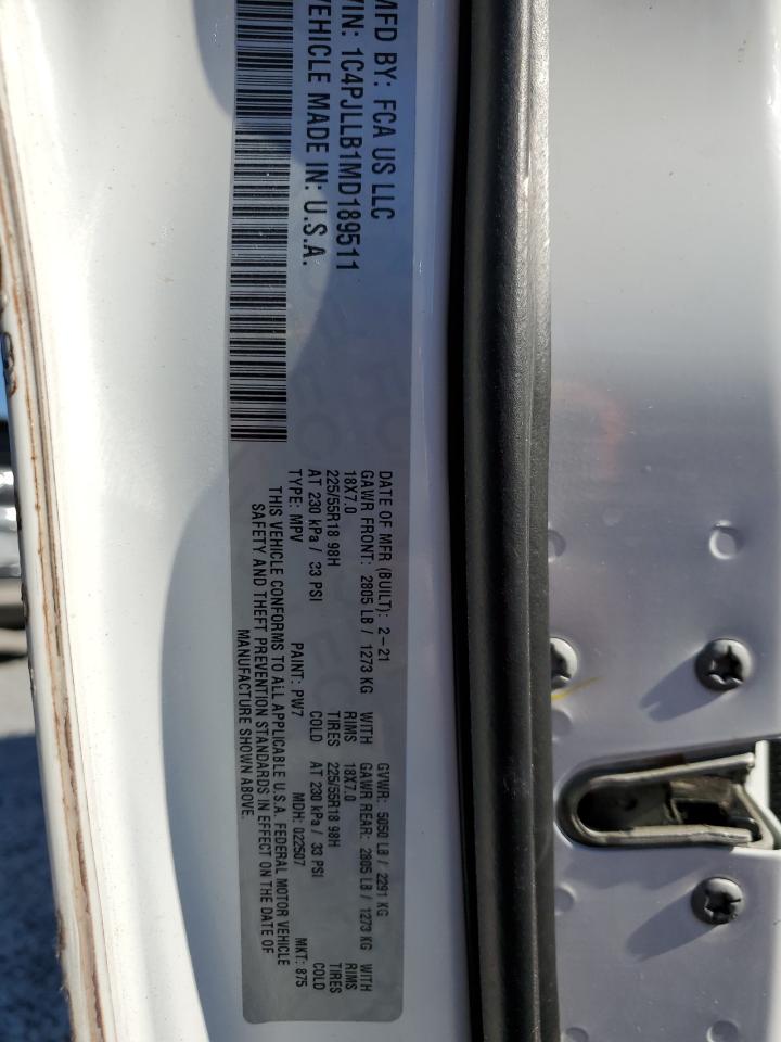 2021 Jeep Cherokee Latitude Plus VIN: 1C4PJLLB1MD189511 Lot: 93088225