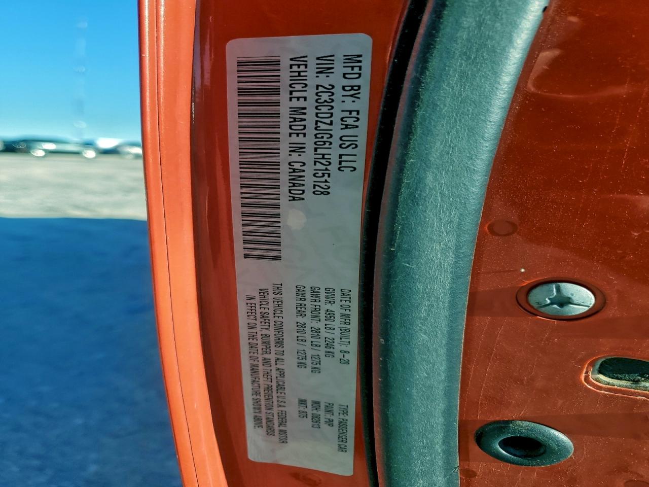 2020 Dodge Challenger Gt VIN: 2C3CDZJG6LH215128 Lot: 93865665